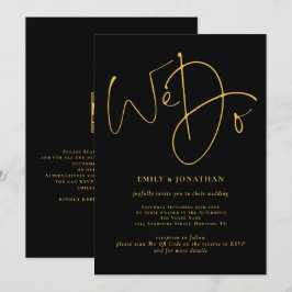 Elegant Vi gör Golden Script QR-kod svart Bröllop Inbjudningar