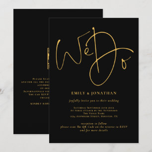 Elegant Vi gör Golden Script QR-kod svart Bröllop Inbjudningar