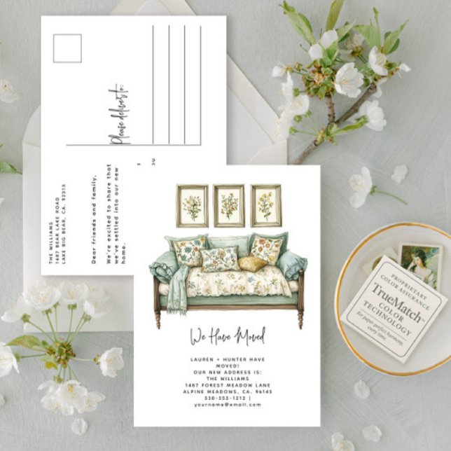 Elegant Vi har Flyttat Blommigtens Flytta av vatte Meddelande Vykort (Skapare uppladdad)