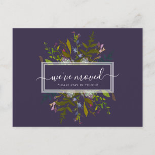 Elegant Vi har flyttat Blue Botanical Script Vykort