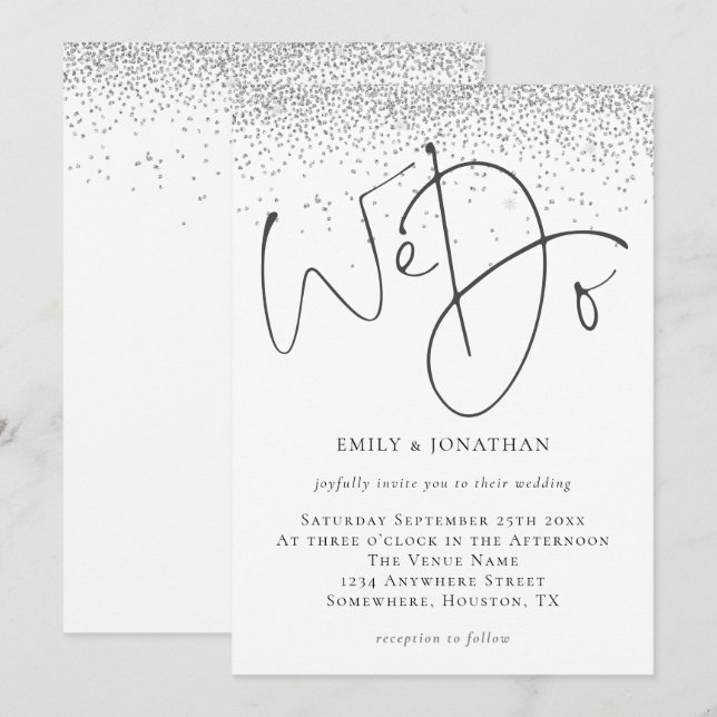 Elegant Vi skriker Silver Glitter Bröllop Inbjudningar (Fram/baksida)