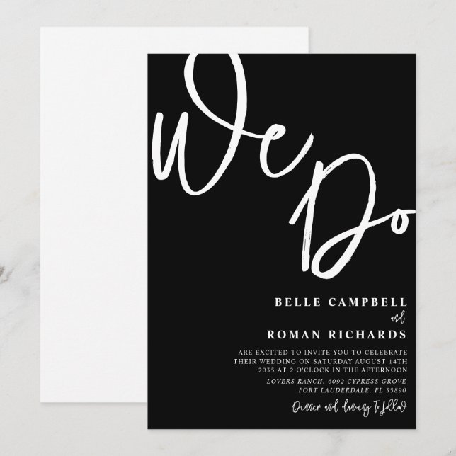 Elegant Vi skriver svart och vitt Bröllop Inbjudningar (Fram/baksida)