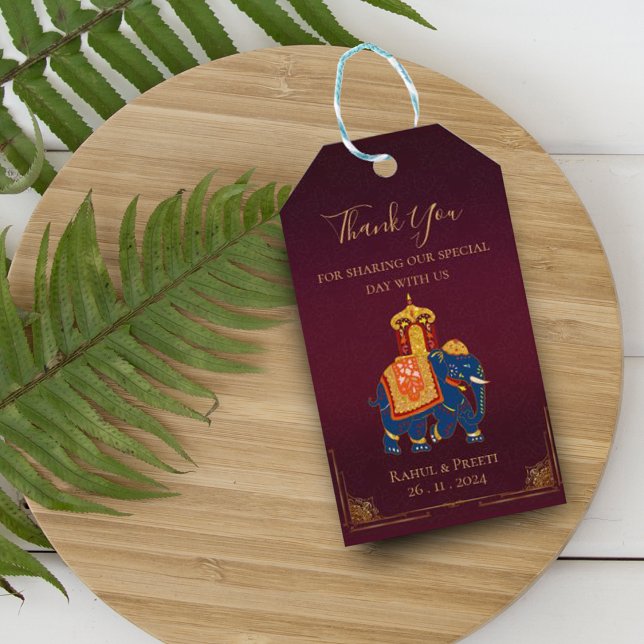 Elegant Vibrant Red Guld Mandala Indiska Bröllop Presentetikett (Elegant Vibrant Red Gold Mandala Indian Wedding Gift Tags)