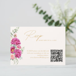 Elegant Vibrant Rosa Blommig Bröllops QR-kod RSVP OSA Kort