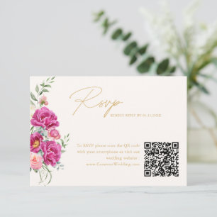 Elegant Vibrant Rosa Blommig Bröllops QR-kod RSVP OSA Kort