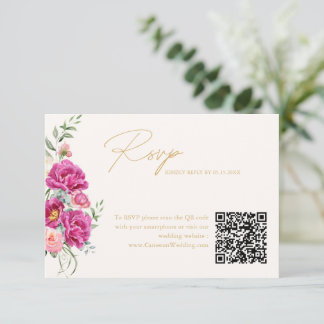 Elegant Vibrant Rosa Blommig Bröllops QR-kod RSVP OSA Kort