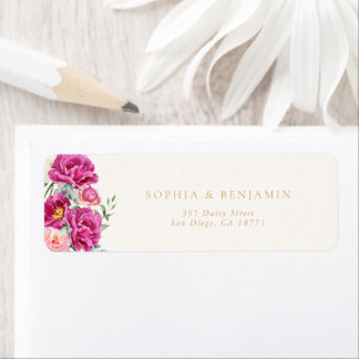 Elegant Vibrant Rosa Blommig Bröllopsreturadress Returadress Etikett