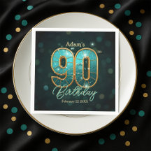 Elegant Vibrant Teal and Gold 90th Birthday