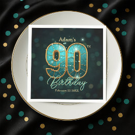 Elegant Vibrant Teal and Gold 90th Birthday Pappersservett
