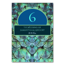 Elegant Vibrant Teal Peacock Feather Bröllop Bord Bordsnummer