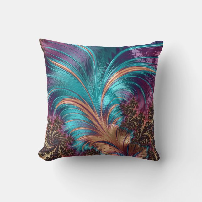 Elegant Vibrant Turkos Lila Abstrakt Fjädrar Kudde (Framsida)