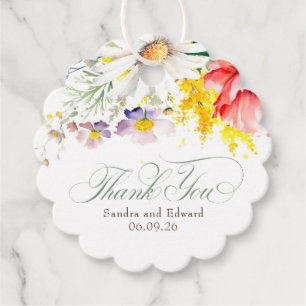 Elegant Vibrant Wildblommor Tack Gåvor Etiketter