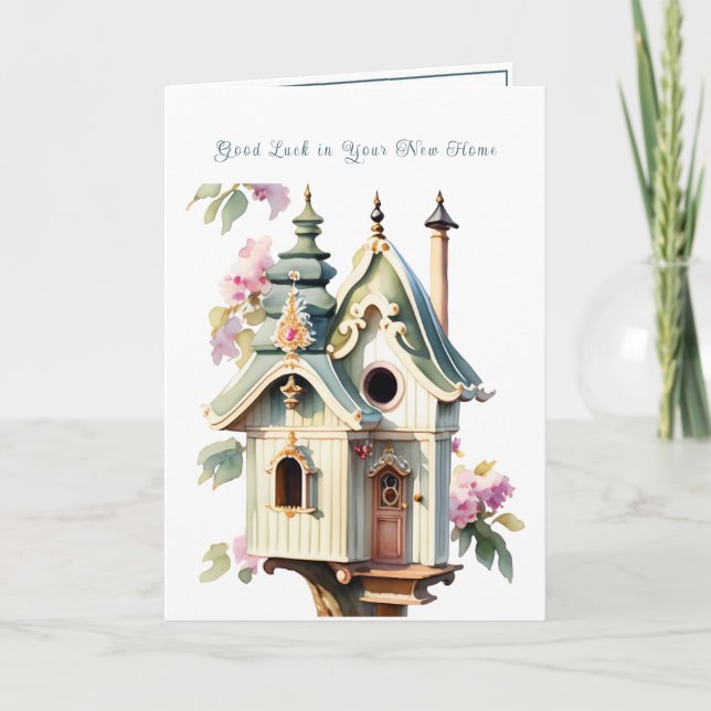 Elegant Victorian Birdhouse Lycka till New Home Kort (Framsida)
