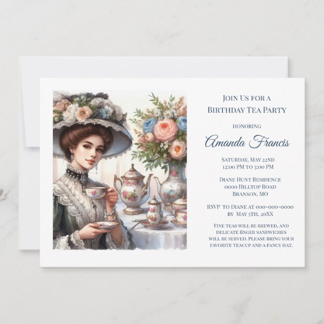 Elegant Victorian Birthday Tea Party Inbjudningar (Framsida)