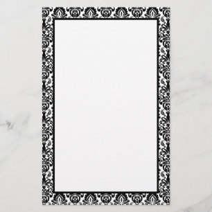 Elegant Victorian Black Snöre Damask Pattern Gräns Brevpapper