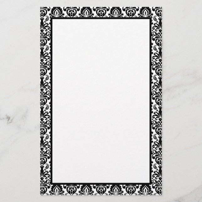 Elegant Victorian Black Snöre Damask Pattern Gräns Brevpapper (Framsida)