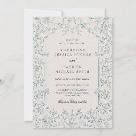 Elegant Victorian Blue Blommigt Bröllop Inbjudningar