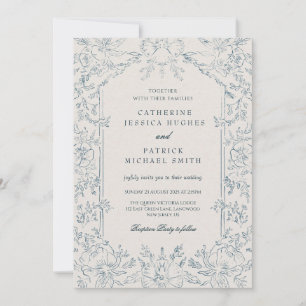 Elegant Victorian Blue Blommigt Bröllop Inbjudningar
