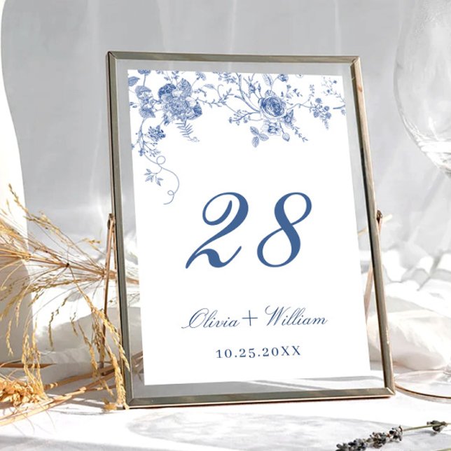 Elegant Victorian Blue Fransk Blommigt Bröllop Bordsnummer (Skapare uppladdad)
