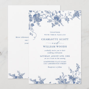 Elegant Victorian Blue Fransk Blommigt Bröllop Inbjudningar