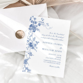 Elegant Victorian Blue Fransk Blommigt Bröllop Inbjudningar