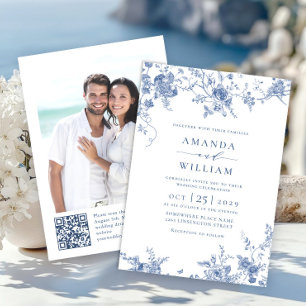 Elegant Victorian Blue Fransk Blommigt Bröllop Inbjudningar