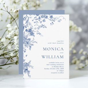 Elegant Victorian Blue Fransk Blommigt Bröllop Inbjudningar