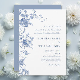 Elegant Victorian Blue Fransk Blommigt Bröllop Inbjudningar
