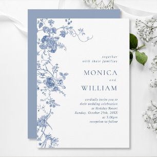 Elegant Victorian Blue Fransk Blommigt Bröllop Inbjudningar