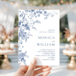 Elegant Victorian Blue Fransk Blommigt Bröllop Inbjudningar