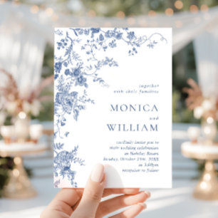 Elegant Victorian Blue Fransk Blommigt Bröllop Inbjudningar