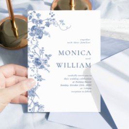 Elegant Victorian Blue Fransk Blommigt Bröllop Inbjudningar