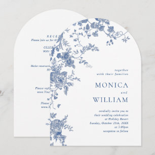Elegant Victorian Blue Fransk Blommigt Bröllop Inbjudningar