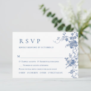 Elegant Victorian Blue Fransk Blommigt Bröllop OSA Kort
