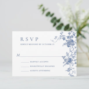 Elegant Victorian Blue Fransk Blommigt Bröllop OSA Kort