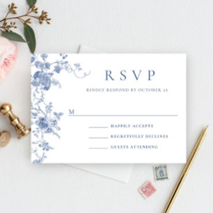Elegant Victorian Blue Fransk Blommigt Bröllop OSA Kort
