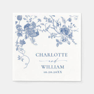 Elegant Victorian Blue Fransk Blommigt Bröllop Pappersservett