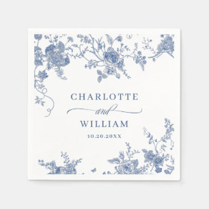 Elegant Victorian Blue Fransk Blommigt Bröllop Pappersservett