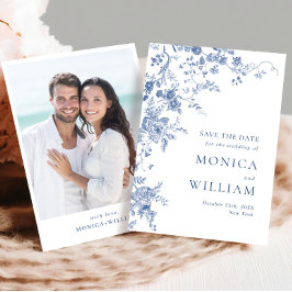 Elegant Victorian Blue Fransk Blommigt Bröllop Pho Spara Datumet