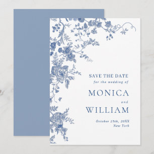 Elegant Victorian Blue Fransk Blommigt Bröllop Spara Datumet