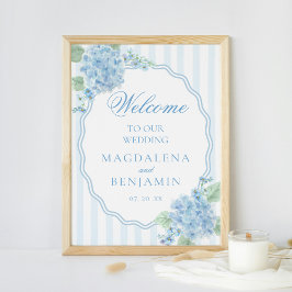 Elegant Victorian Blue Hydrangea Bröllop Välkommen Poster