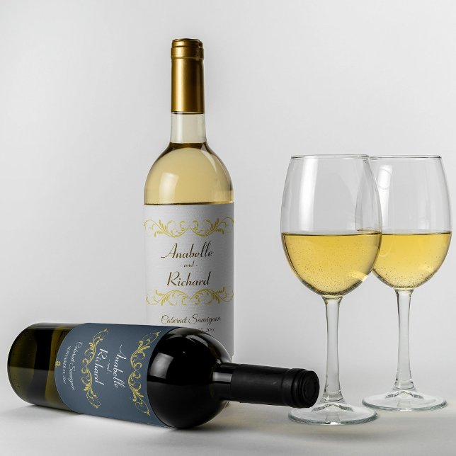 Elegant Victorian Bröllop Flaska Favor Vinflaska Etikett (Skapare uppladdad)