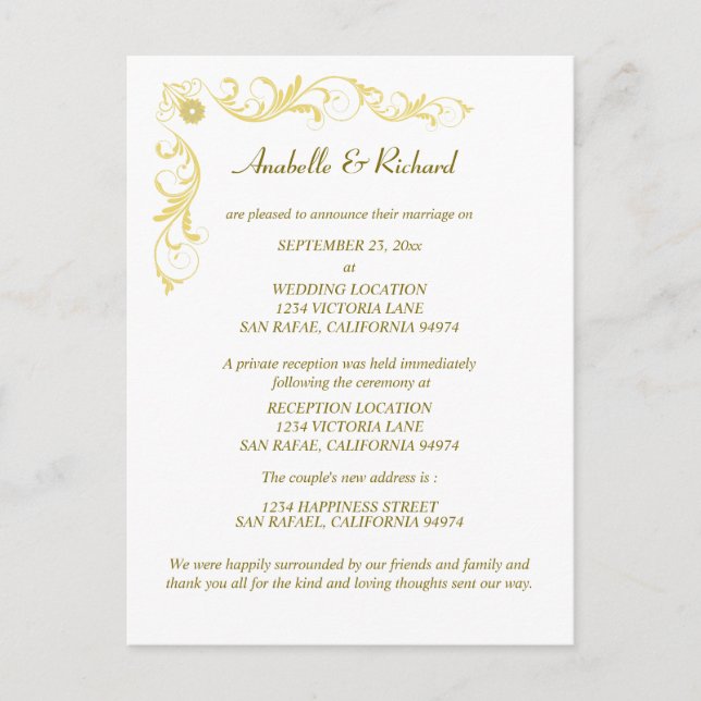 Elegant Victorian Bröllop meddelande Vykort (Framsida)