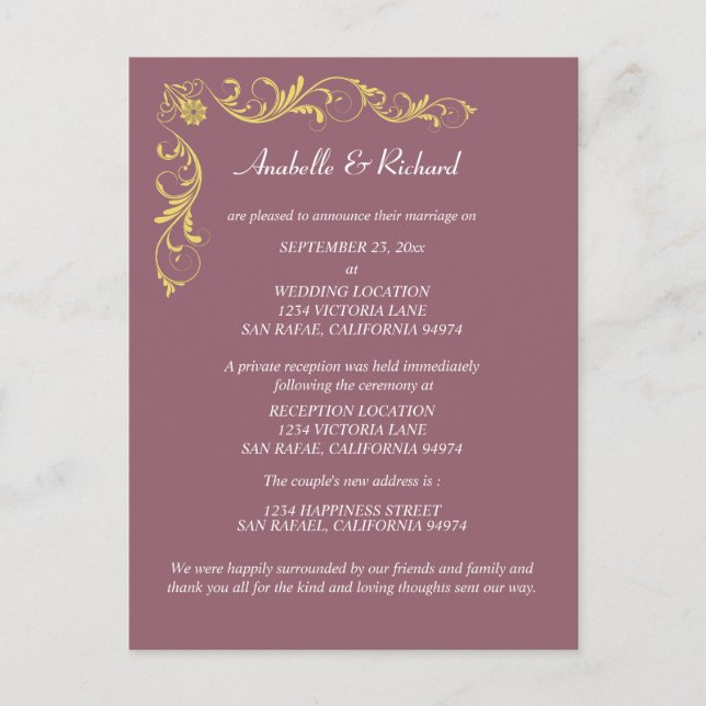 Elegant Victorian Bröllop meddelande Vykort (Framsida)