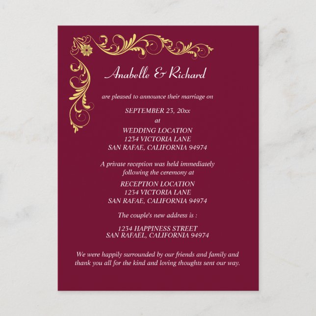 Elegant Victorian Bröllop meddelande Vykort (Framsida)