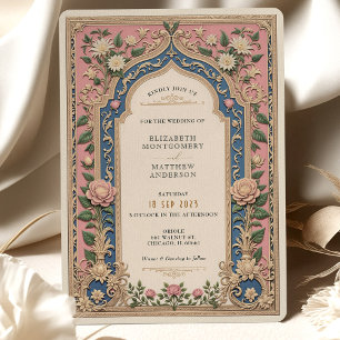 Elegant Victorian Bröllop Rosa & Blue Blommigts Inbjudningar