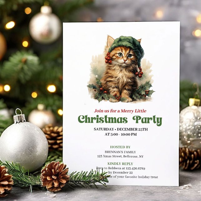Elegant Victorian Christmas cat party invitation Inbjudningar (Elegant Victorian Christmas angel party invitation

)