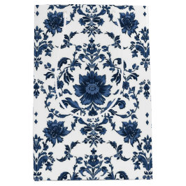 Elegant Victorian Damask Flower Pattern Navy Blue