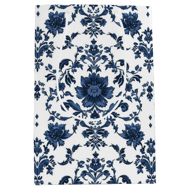 Elegant Victorian Damask Flower Pattern Navy Blue  (Framsidan)