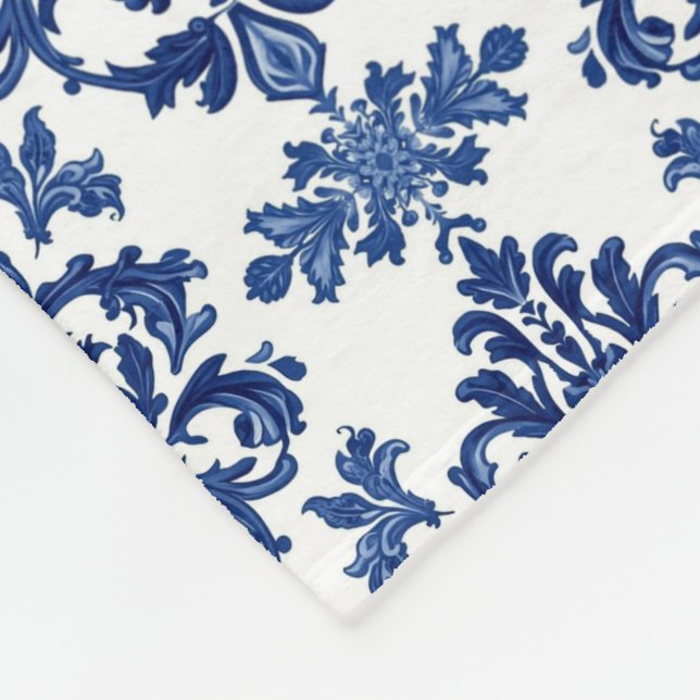 Elegant Victorian Damask Flower Pattern Navy Blue  Fleecefilt (Hörn)